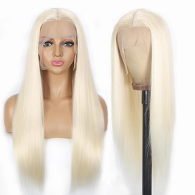 Sibeth 613 Blonde Synthetic Lace Front Wig 26 Inch Long Straight Wig T-Part Middle Part Natural Hairline Pre Plucked Glueless Wigs for Women Daily Party Use(613)