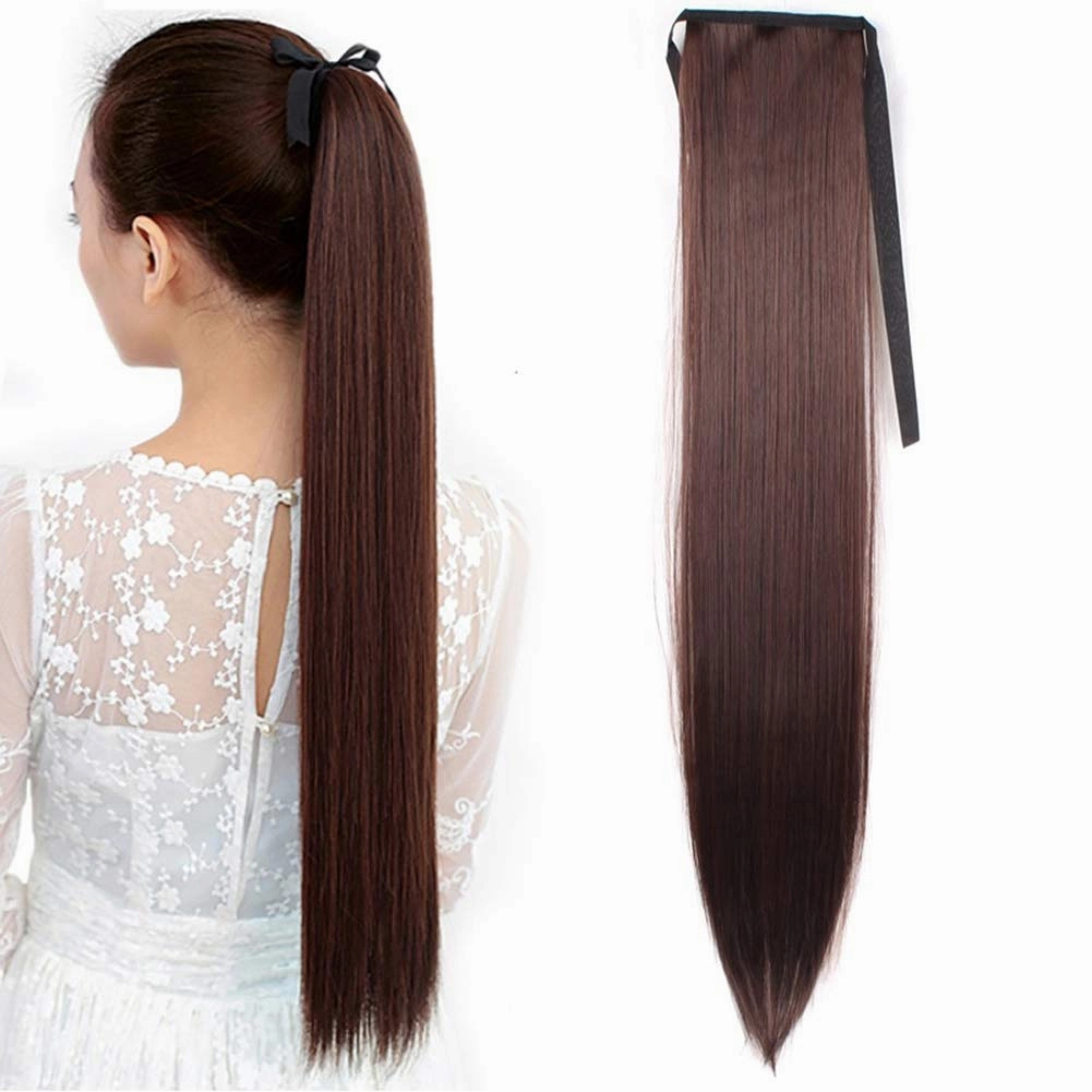 Silk Straight Ombre Long Hair Pony Tail Extension Fake Tie up Ponytail/Chignon Hairpiece 1B# Black