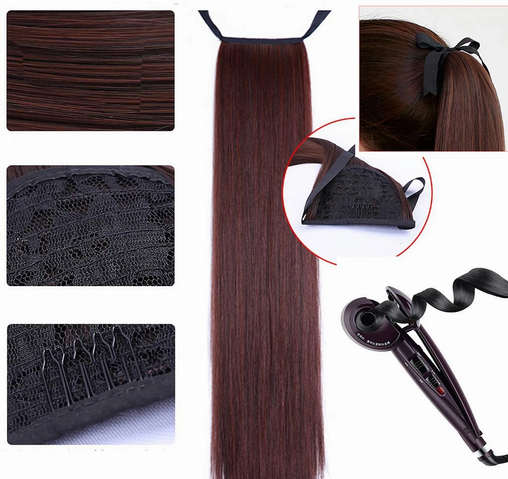 Silk Straight Ombre Long Hair Pony Tail Extension Fake Tie up Ponytail/Chignon Hairpiece 1B# Black