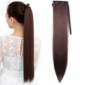 Silk Straight Ombre Long Hair Pony Tail Extension Fake Tie up Ponytail/Chignon Hairpiece 1B# Black