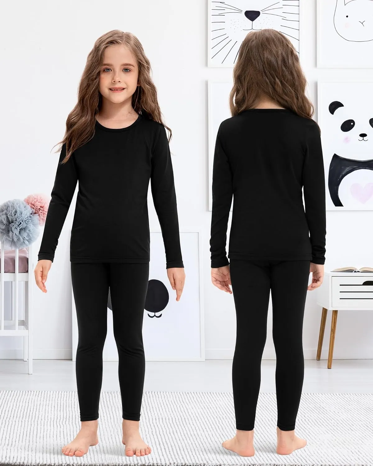 Silkfly 2 Pack Girls Thermal Underwear Set Fleece Lined Thermals Top and Bottom Base Layer for Girls Winter