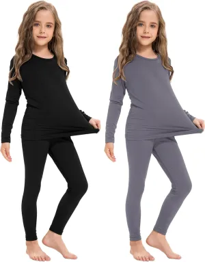 Silkfly 2 Pack Girls Thermal Underwear Set Fleece Lined Thermals Top and Bottom Base Layer for Girls Winter