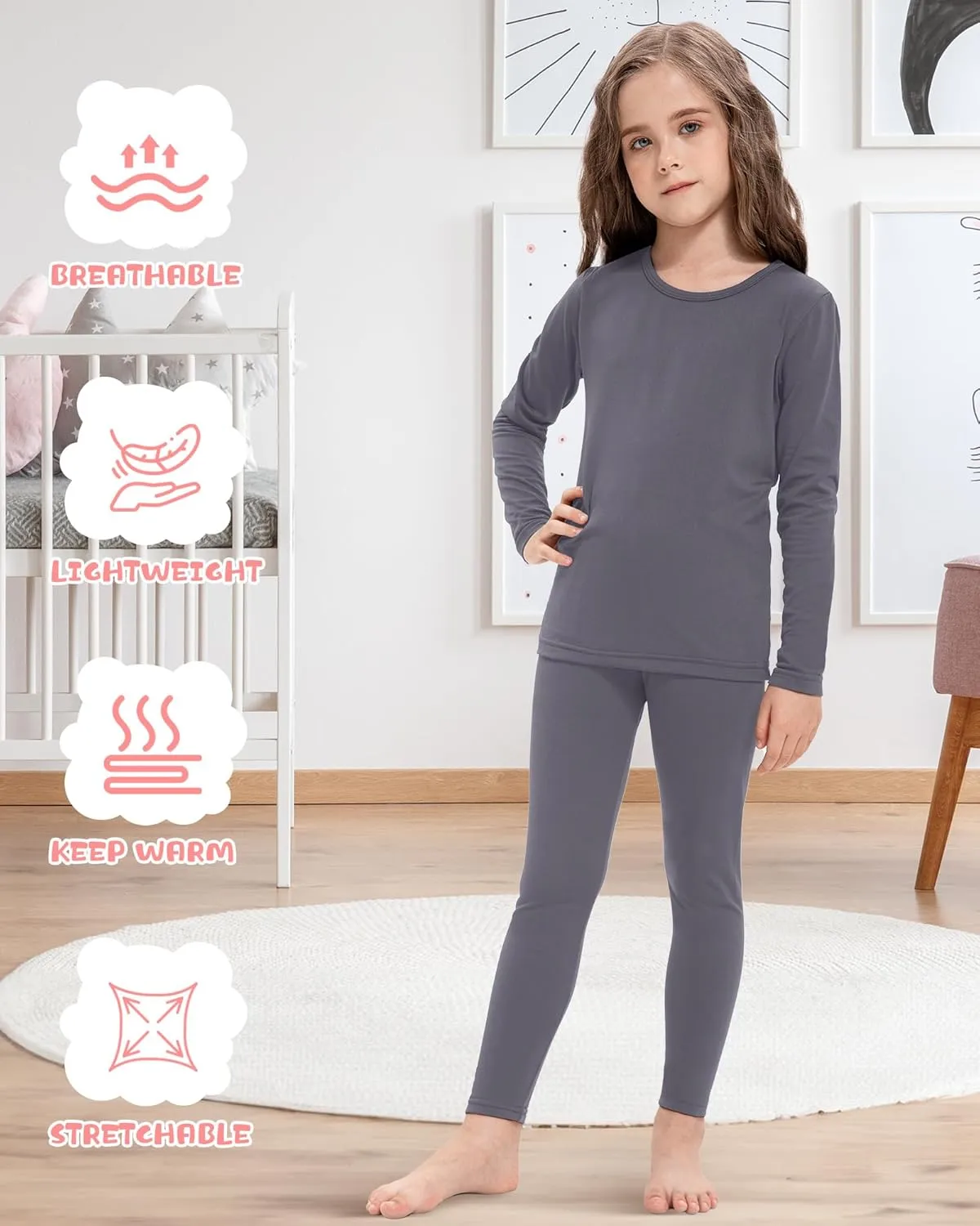 Silkfly 2 Pack Girls Thermal Underwear Set Fleece Lined Thermals Top and Bottom Base Layer for Girls Winter