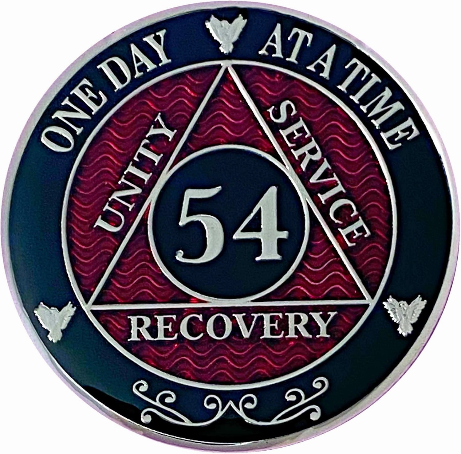 Simply Minimal 54 Year AA Silver Color Plated-Medallion, Alcoholics Anonymous Chip, AA Coin (AA Red 54 Year Coin)