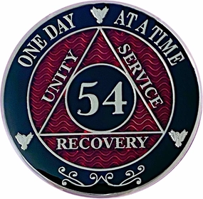 Simply Minimal 54 Year AA Silver Color Plated-Medallion, Alcoholics Anonymous Chip, AA Coin (AA Red 54 Year Coin)
