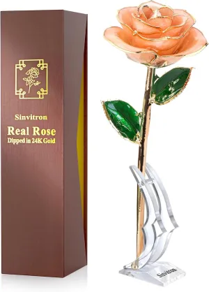 Sinvitron Gold Dipped Infinity Rose - Eternal Resin-Preserved Rose | Forever Flower Decor for Birthdays, Mother’s Day, Anniversaries | Unique Gift for Women, Mom, Wife (Pink)