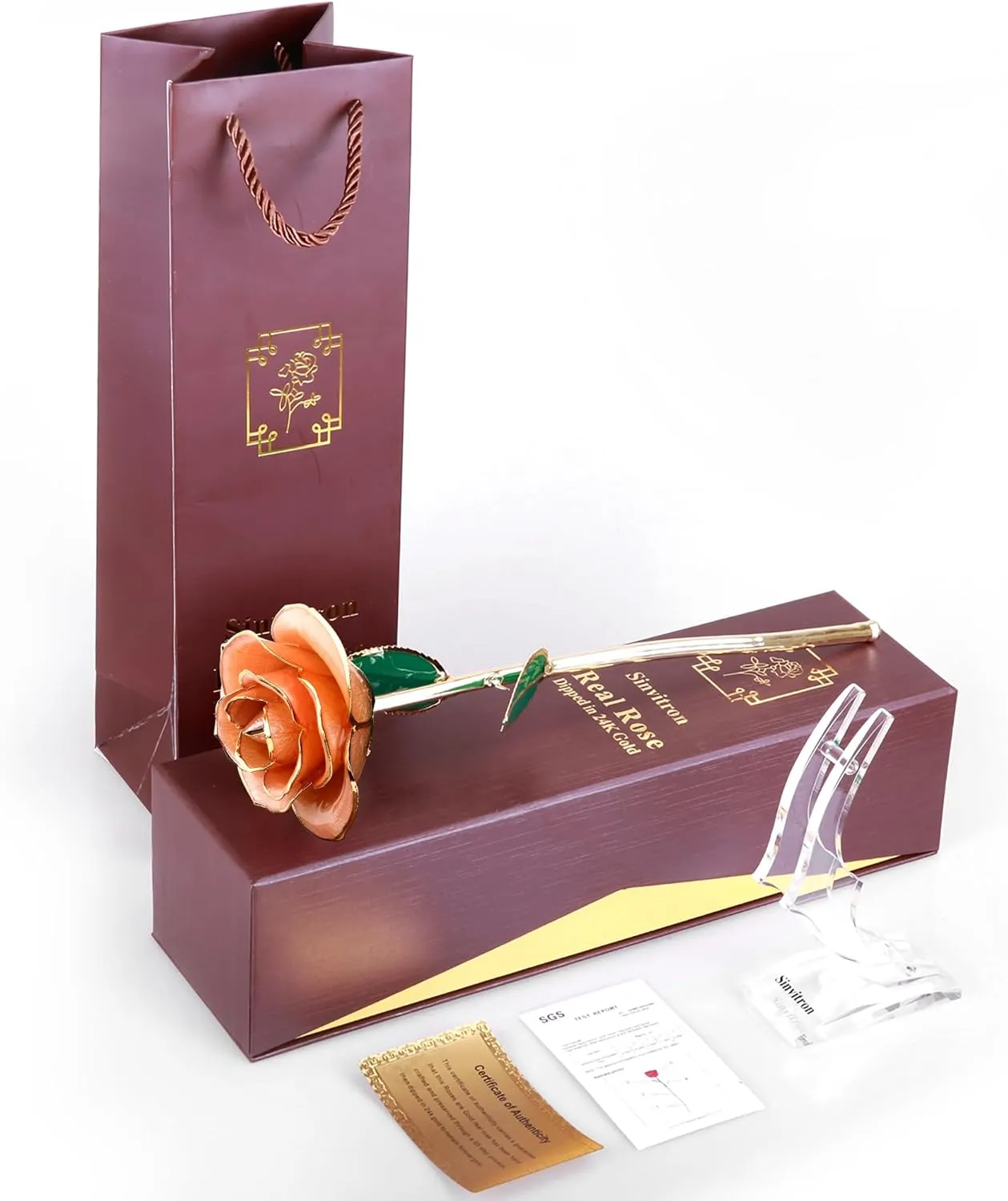 Sinvitron Gold Dipped Infinity Rose - Eternal Resin-Preserved Rose | Forever Flower Decor for Birthdays, Mother’s Day, Anniversaries | Unique Gift for Women, Mom, Wife (Pink)