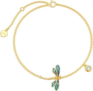SISGEM Real 14k Gold Dragonfly Ankle Bracelet for Women, Solid 14 Karat Gold Animal Lover Anklet Jewelry Gifts for Her, 9.4" 0.8" 0.8"