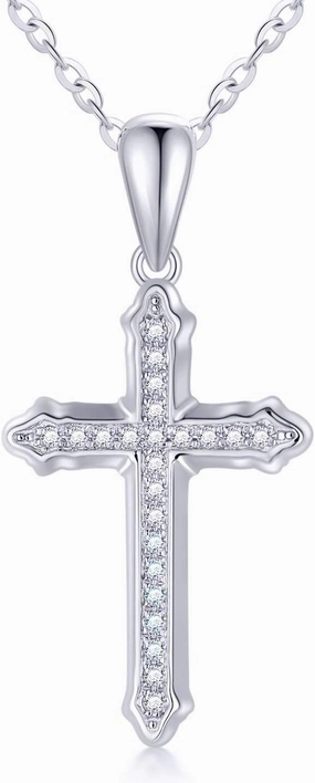 SISGEM 10k White Gold Diamond Cross Necklace for Women, Religious Jewelry Confirmation Gifts for Her (0.12 ct), 16 1 1 Inch