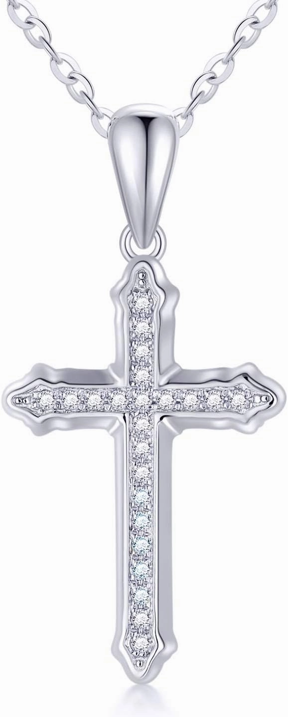 SISGEM 10k White Gold Diamond Cross Necklace for Women, Religious Jewelry Confirmation Gifts for Her (0.12 ct), 16 1 1 Inch