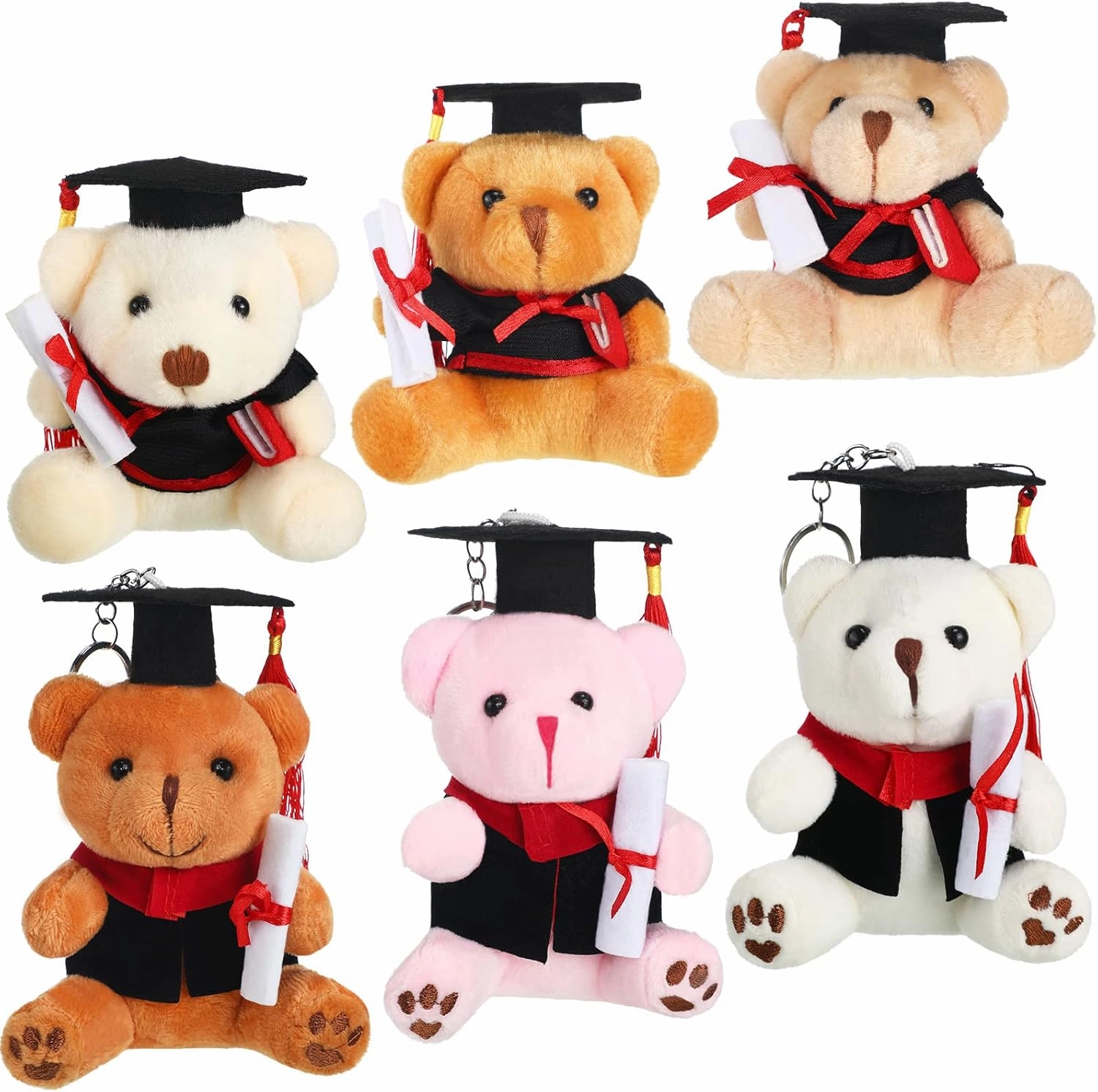 Skylety 6 Pieces Plush Graduation Bears Kindergarten Graduation Stuffed Animal Graduation Bear Graduation Plush Toy with Black Cap and Keychain for Preschool Elementary High School College Graduation
