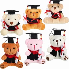 Skylety 6 Pieces Plush Graduation Bears Kindergarten Graduation Stuffed Animal Graduation Bear Graduation Plush Toy with Black Cap and Keychain for Preschool Elementary High School College Graduation