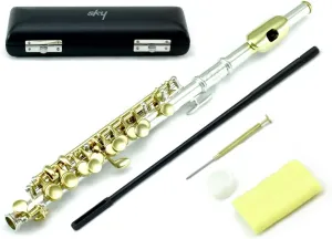 Sky(Paititi) Band Approved Piccolo Key of C with Hard Case, Cloth, Cleaning Rod, Joint Greasae and Screw Driver, Good Sound (Silver/Gold)