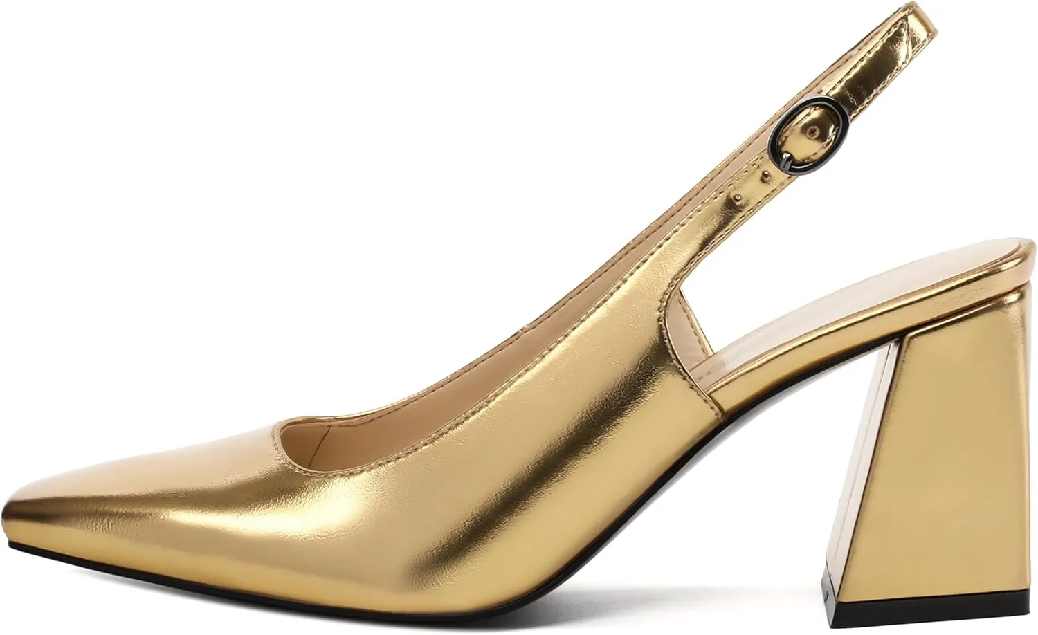 Slingback Heels for Women, Closed Toe Kitten Heels with Adjustable Ankle Strap, Slip On Pumps for Womens Dress Shoes