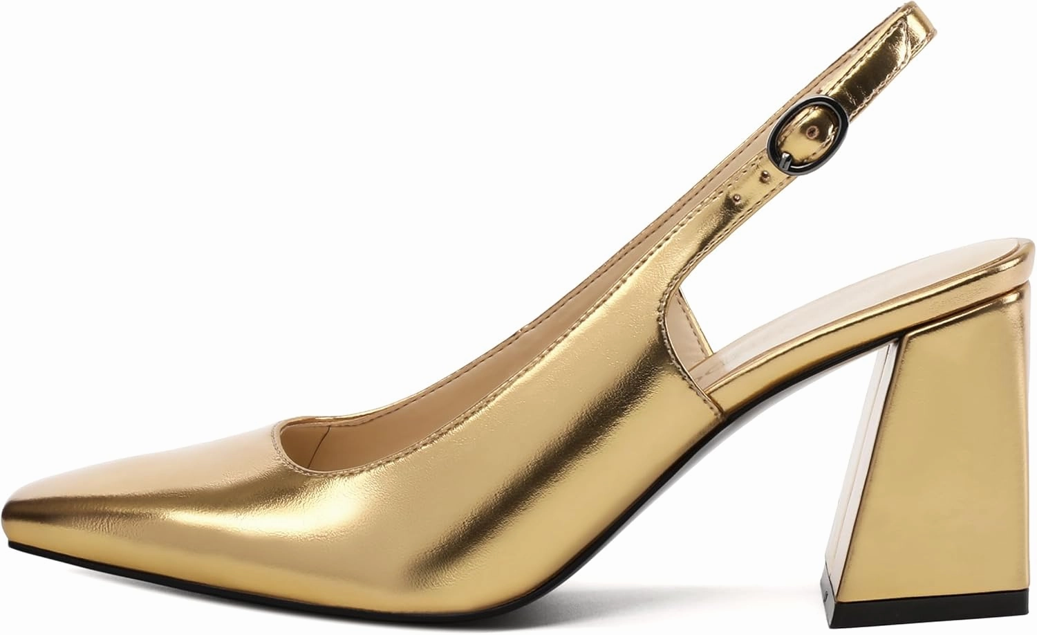 Slingback Heels for Women, Closed Toe Kitten Heels with Adjustable Ankle Strap, Slip On Pumps for Womens Dress Shoes
