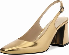 Slingback Heels for Women, Closed Toe Kitten Heels with Adjustable Ankle Strap, Slip On Pumps for Womens Dress Shoes