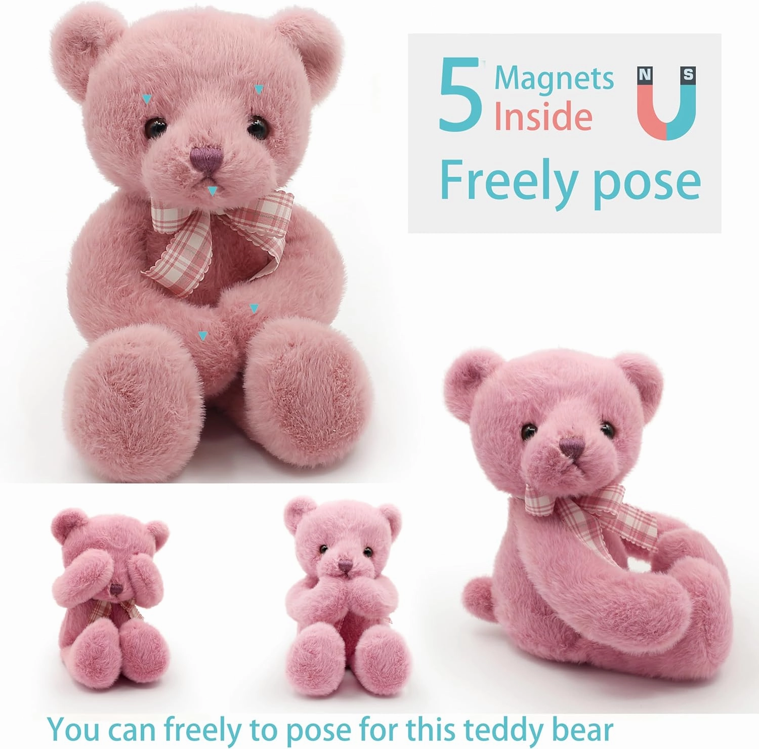 Small Magnet Teddy Bear Stuffed Animal Cute Plush Toy for Girl 12" (Rose)