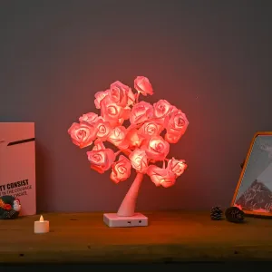 Snokip Rose Flower Tree Lamp, 32 Led Rose Table Lamp Gift for Girls Woman Teens Home Decor Battery Powered for Bedroom Living Room Party Wedding Christmas Valentine's Day Decor