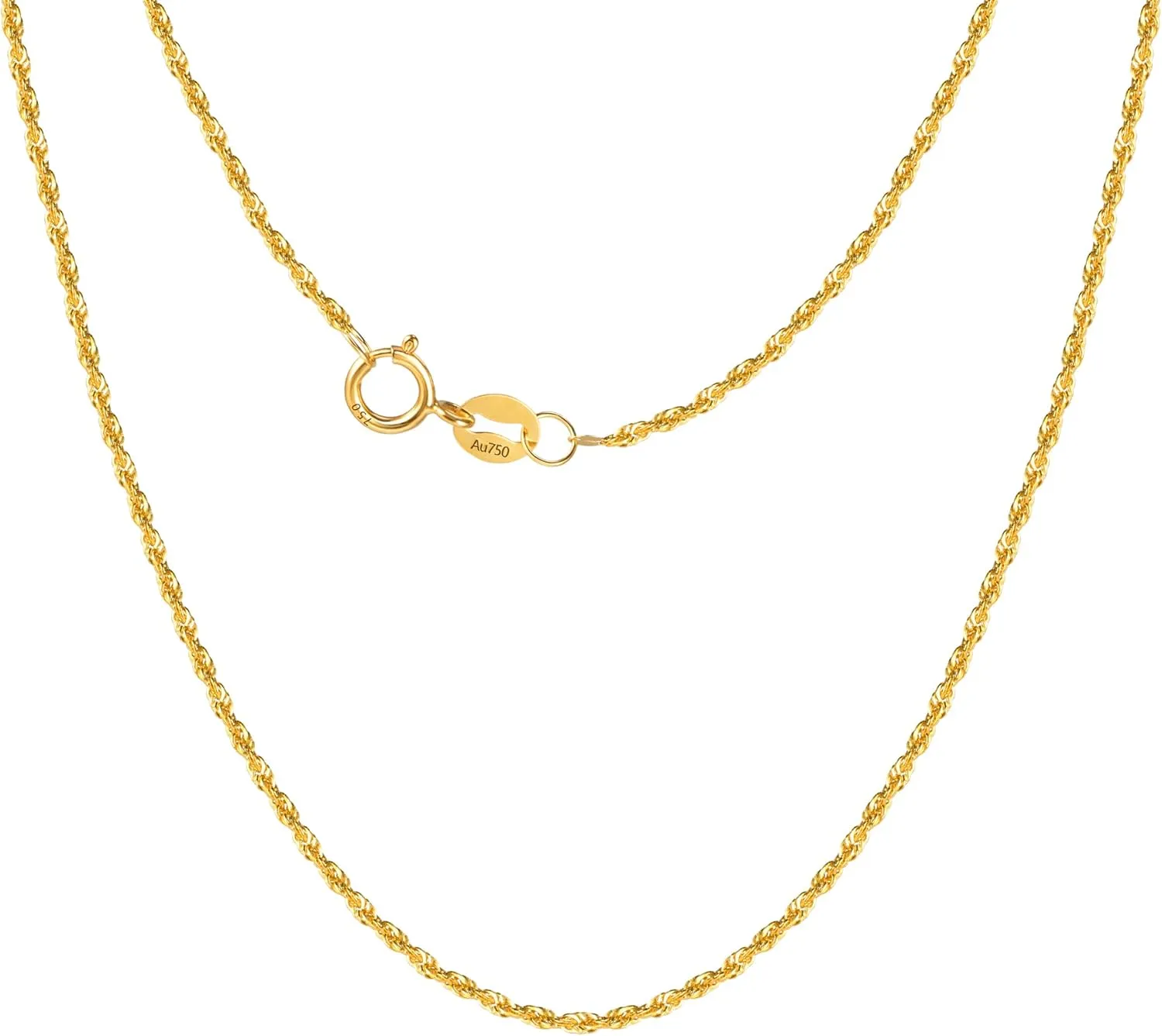 Solid 18K Gold Necklace for Women Dainty Diamond-Cut Thin Braided Rope Chain Necklace with Spring Ring Clasp 1mm Au750 Stamped