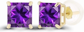 Solid 14K Gold 5mm Square Genuine Birthstone Stud Earrings For Women | Hypoallergenic Studs | Natural or Created Gemstone Stud Earrings For Women