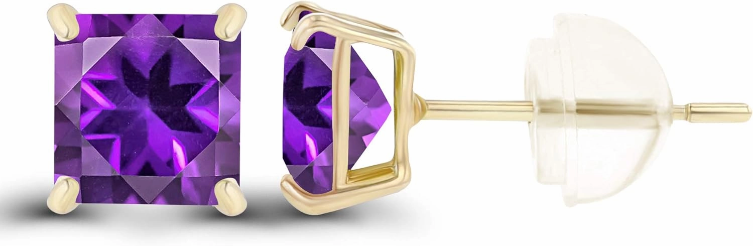 Solid 14K Gold 5mm Square Genuine Birthstone Stud Earrings For Women | Hypoallergenic Studs | Natural or Created Gemstone Stud Earrings For Women
