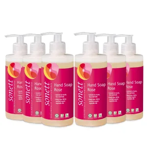 Sonett Organic Hand Liquid Soap Rose body care suitable for hands, face and body (Rose, 6 Count) Certified Organically Grown