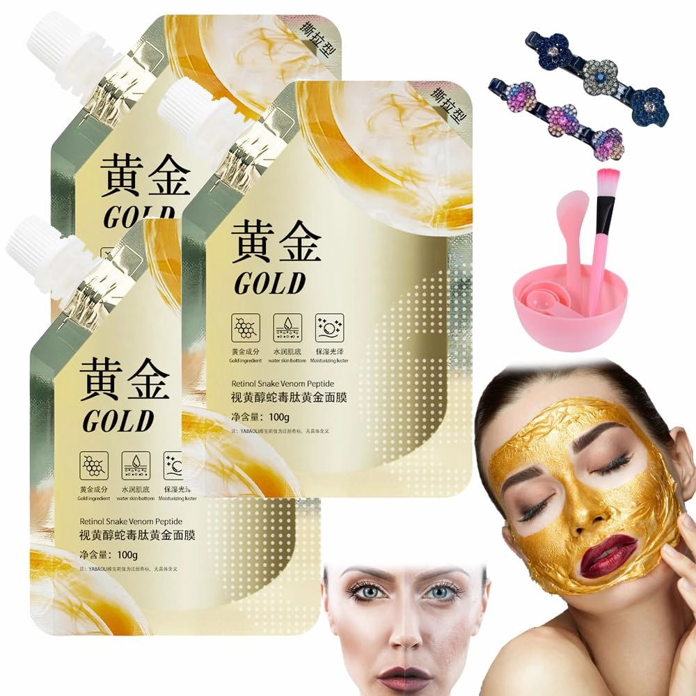 Southeasty Retinol Snake Venom Gold Mask, Gold Peel off Face Mask, Retinol Snake Venom Peptide Gold Mask, Anti-Aging Gold Face Mask for Blackheads and Pores Moisturizing Oil Control (3PCS)
