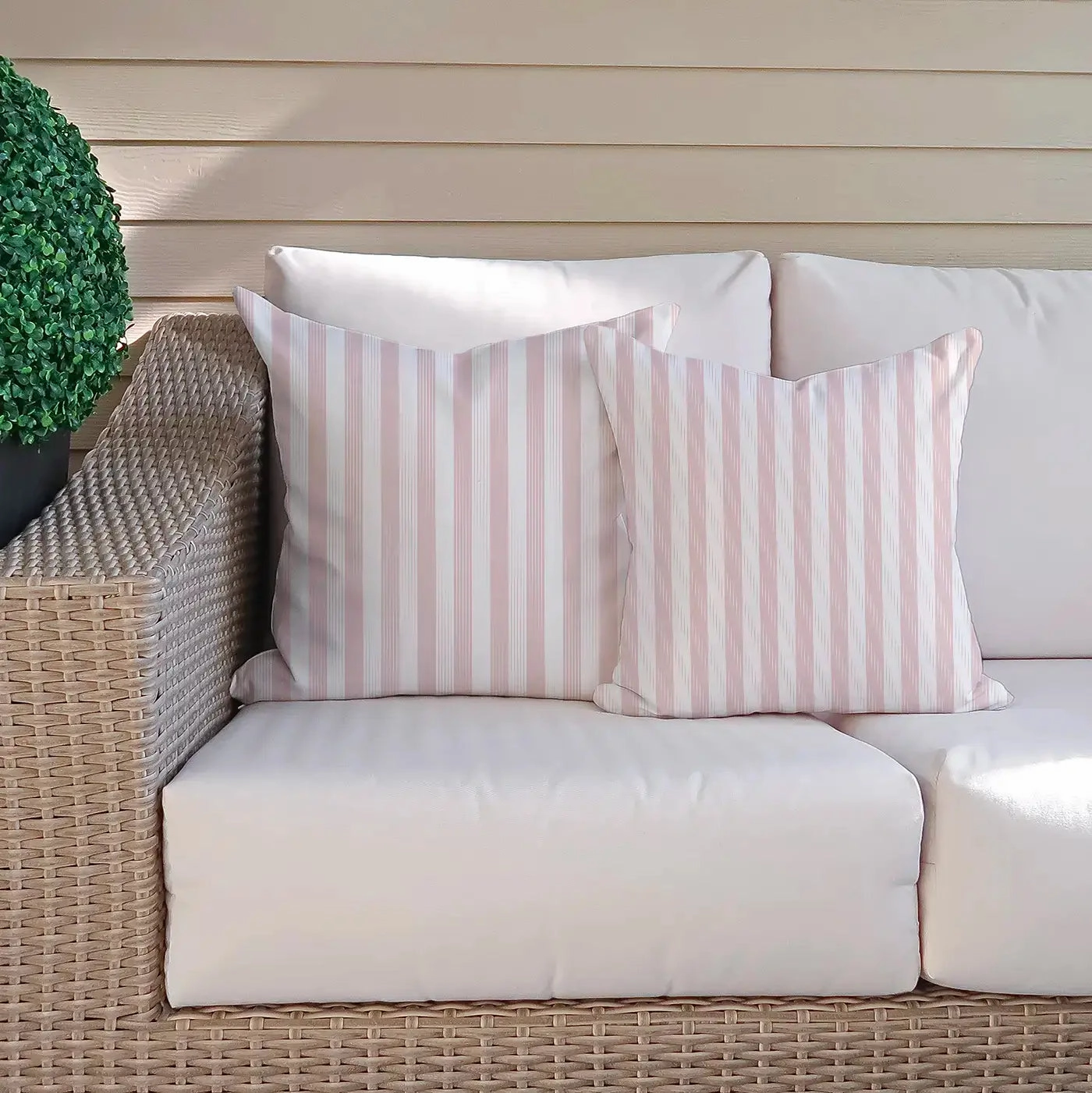 Stephen Pinstripe Outdoor Throw Pillow - Soft Rose