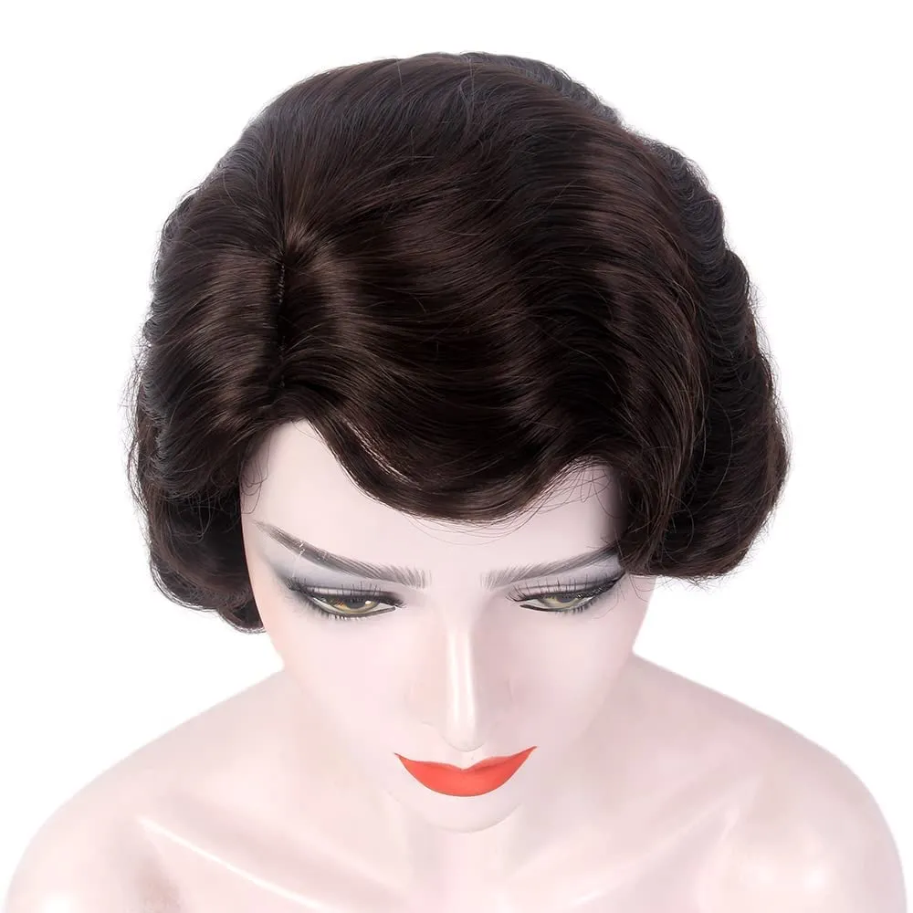 STfantasy 20S Finger Wave Wig Flapper Curly Synthetic Hair for Women 1920s Cosplay Costume Halloween Party Daily Everyday Wear (Dark Brown)