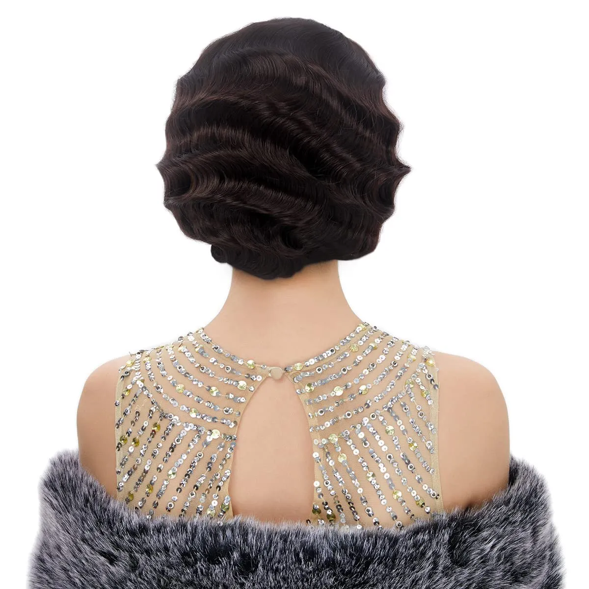 STfantasy 20S Finger Wave Wig Flapper Curly Synthetic Hair for Women 1920s Cosplay Costume Halloween Party Daily Everyday Wear (Dark Brown)