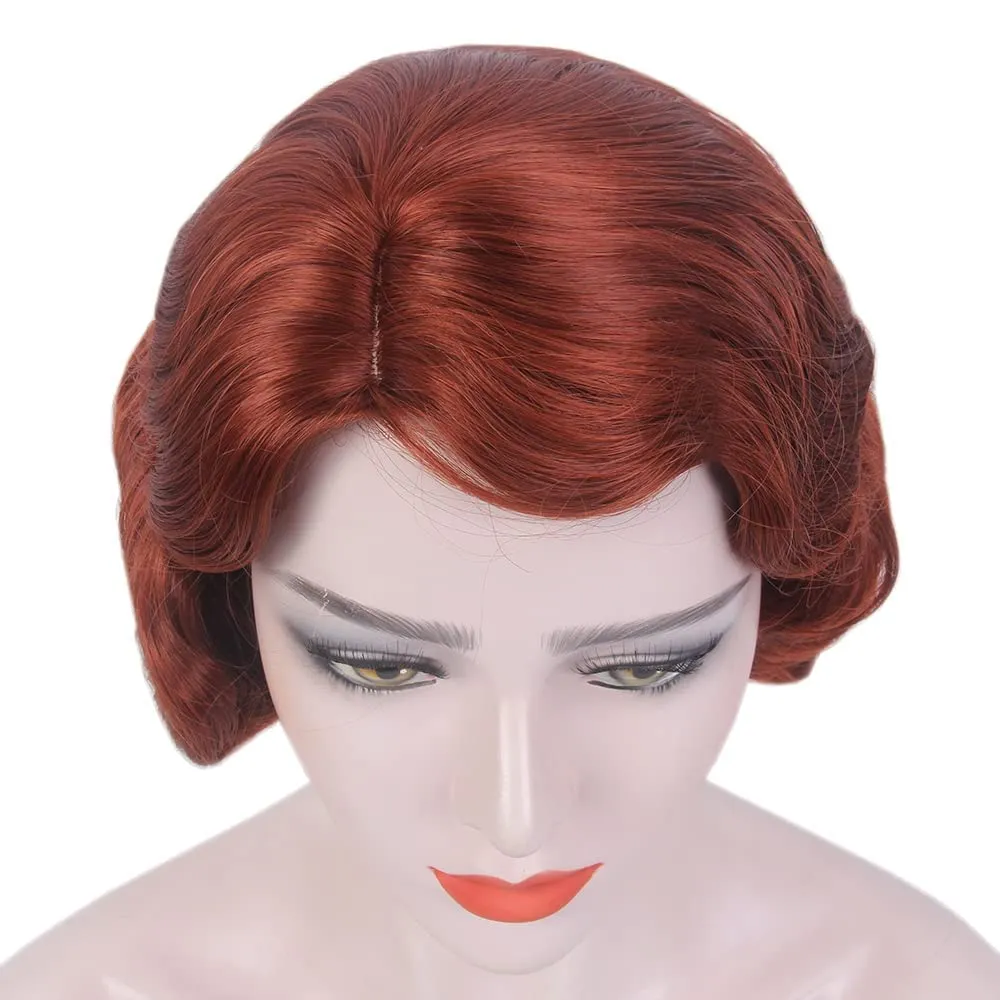 STfantasy 20S Finger Wave Wig Flapper Curly Synthetic Hair for Women 1920s Cosplay Costume Halloween Party Daily Everyday Wear (Reddish Brown)