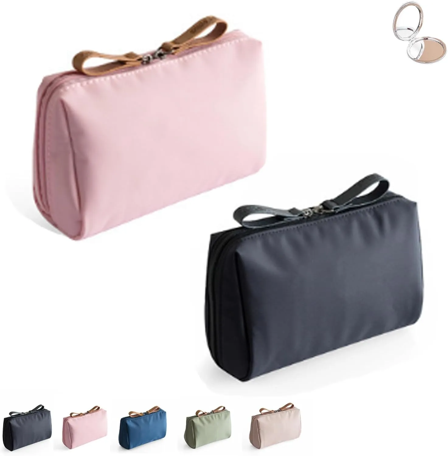 Strealinem Travel Makeup Pouch for Women, Streamline Large Capacity Portable Mini Waterproof Travel Makeup Bag for Daily Storage (Pink Black)