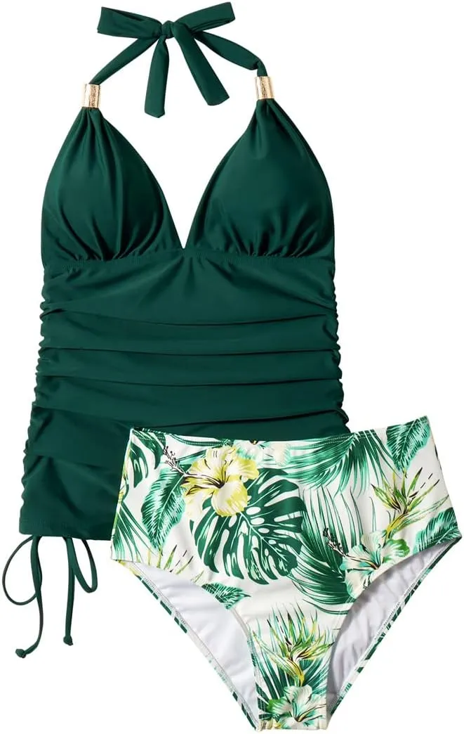 SUUKSESS Women Halter Tankini Bathing Suits Sexy Slimming Tummy Control Swimsuits 2 Pieces