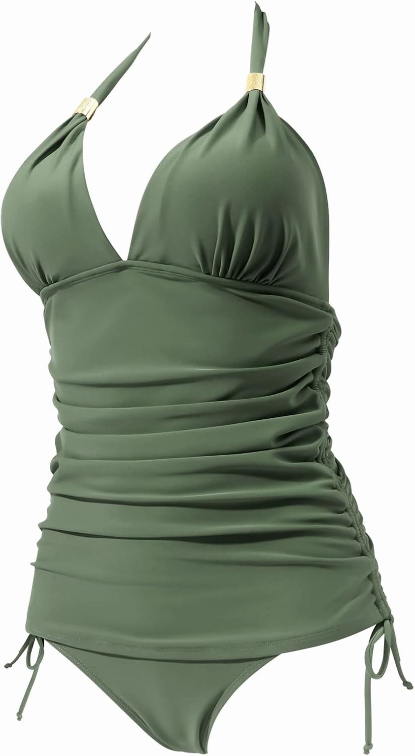 SUUKSESS Women Halter Tankini Bathing Suits Sexy Slimming Tummy Control Swimsuits 2 Pieces