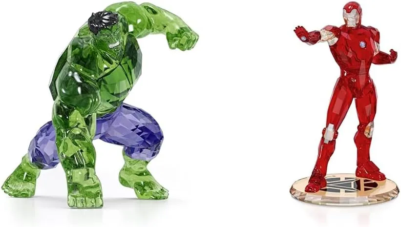SWAROVSKI Marvel Hulk 3.75 Inch and Iron Man Collectible Figurines Crystal Bundle