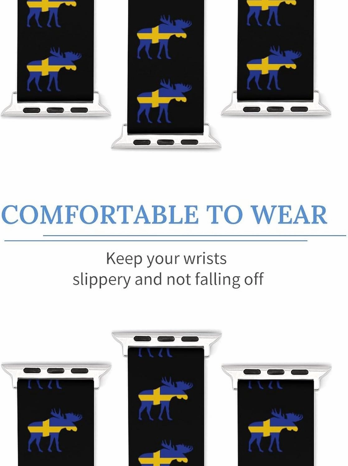 Swedish Flag And Elks Adjustable Silicone Watchband Compatible with IWatch Classic Soft Sports Watch Strap for Men Women