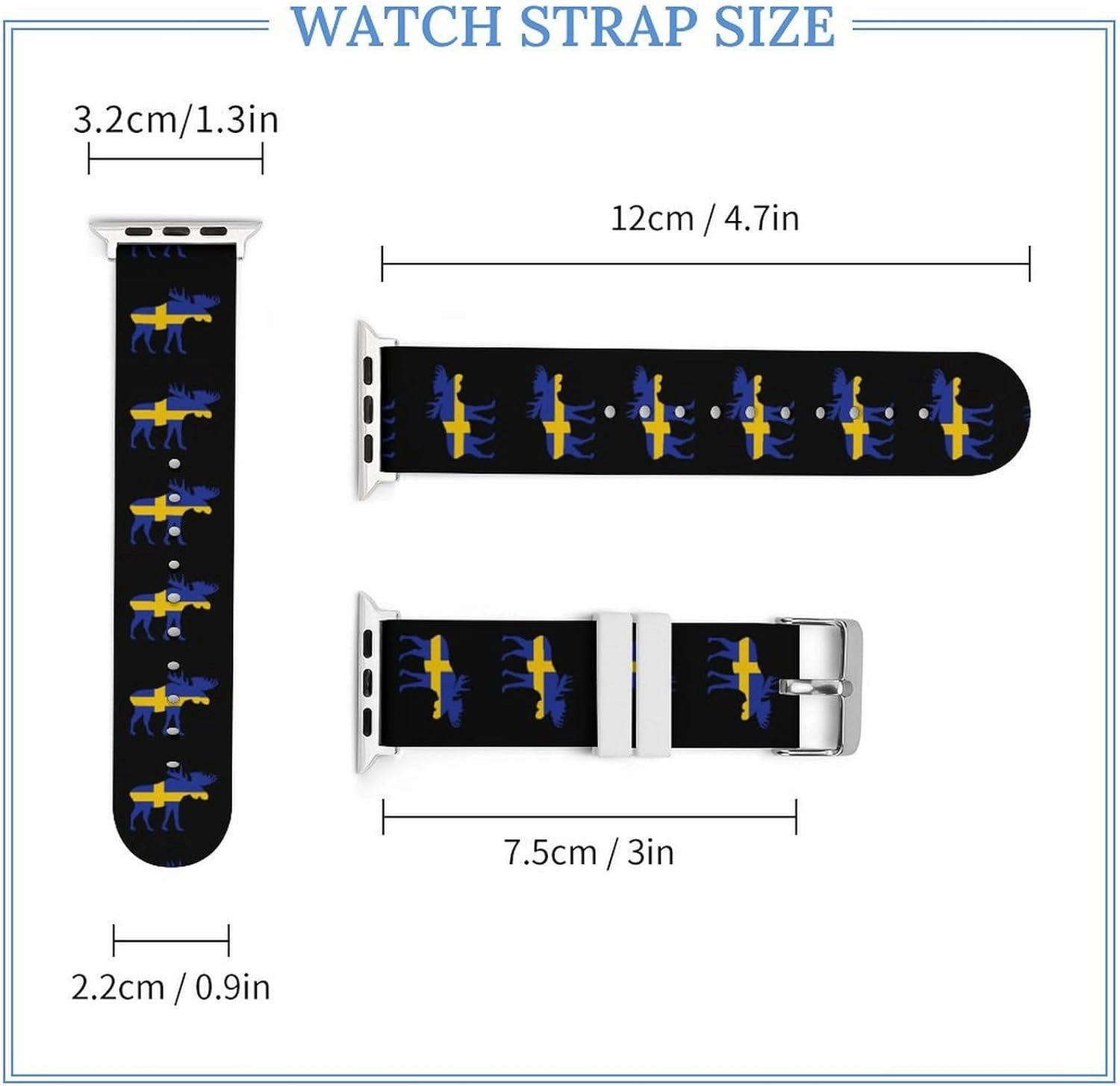 Swedish Flag And Elks Adjustable Silicone Watchband Compatible with IWatch Classic Soft Sports Watch Strap for Men Women