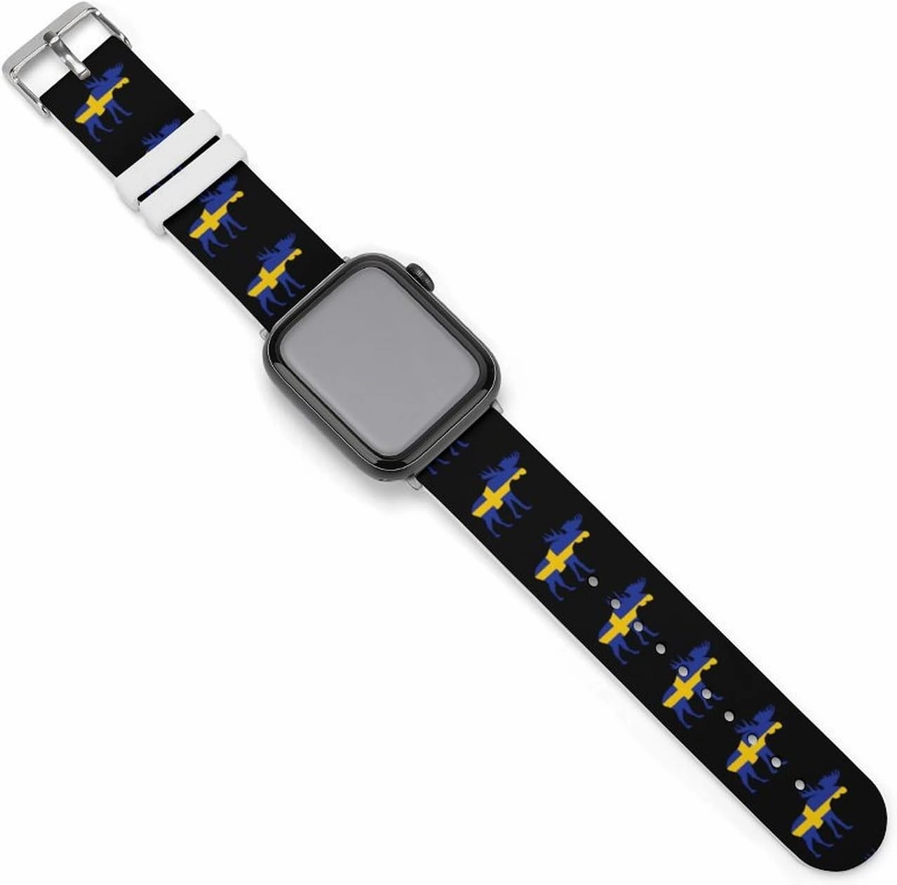 Swedish Flag And Elks Adjustable Silicone Watchband Compatible with IWatch Classic Soft Sports Watch Strap for Men Women