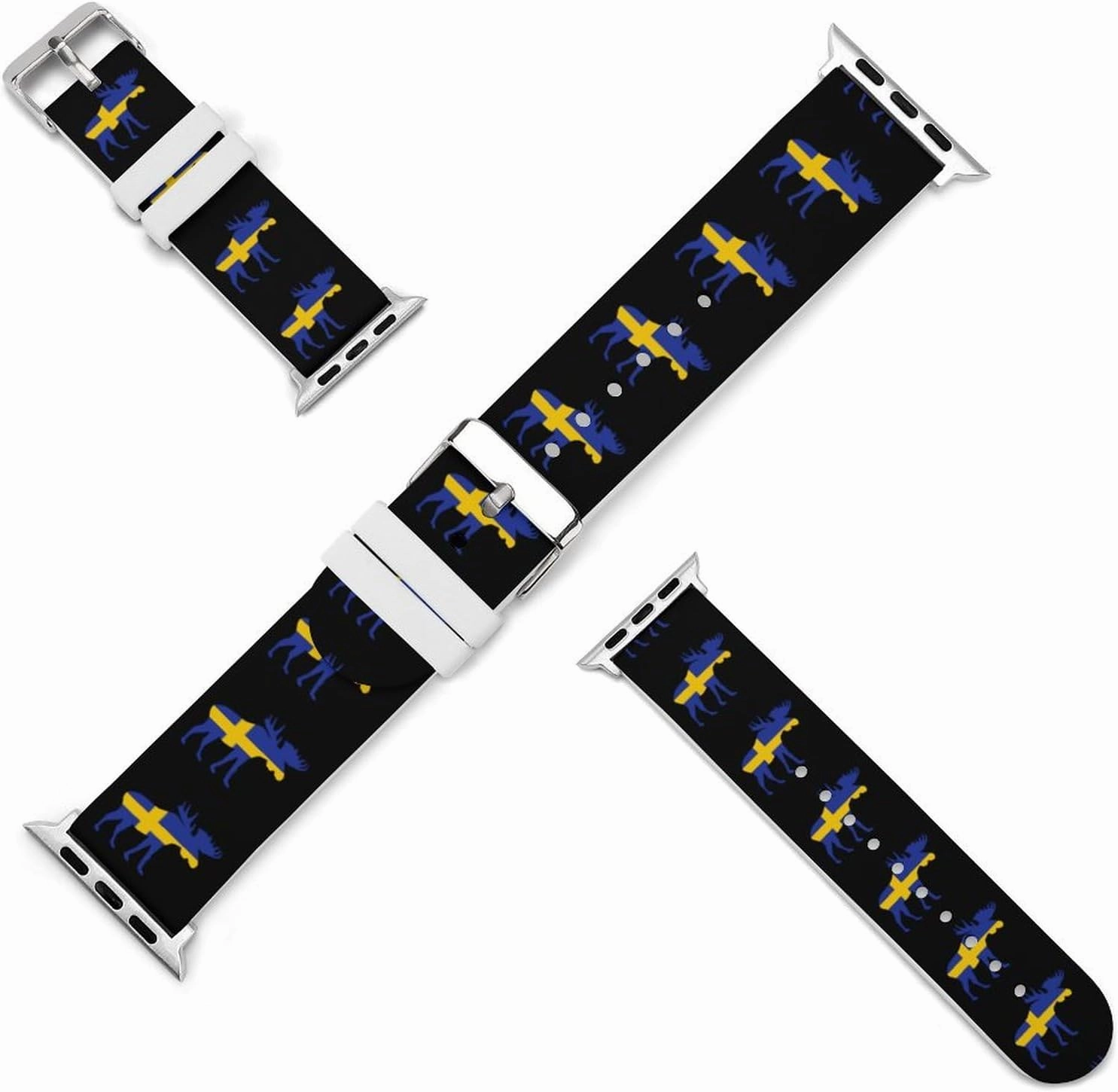 Swedish Flag And Elks Adjustable Silicone Watchband Compatible with IWatch Classic Soft Sports Watch Strap for Men Women
