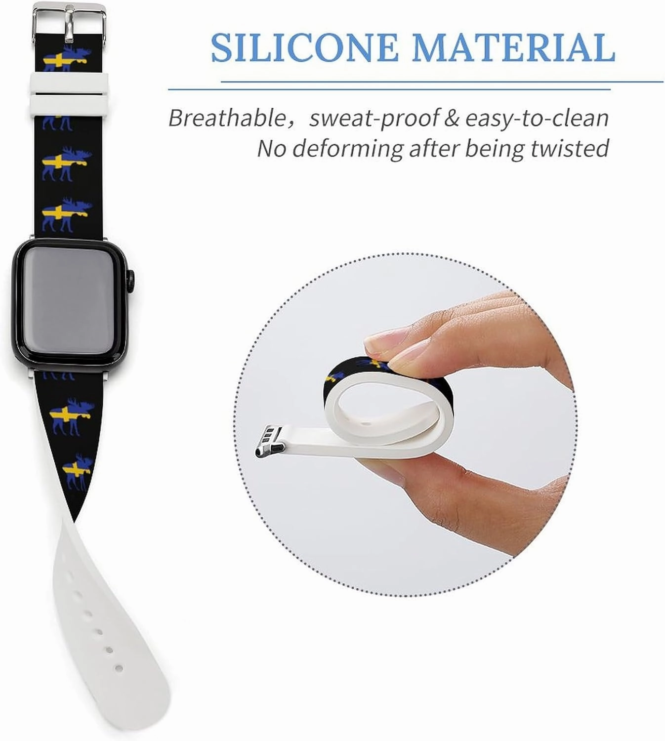 Swedish Flag And Elks Adjustable Silicone Watchband Compatible with IWatch Classic Soft Sports Watch Strap for Men Women