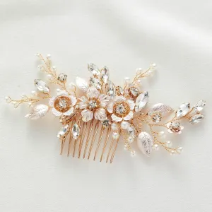 SWEETV Hair Comb, Handmade Rose Gold Bridal Hair Accessory for Weddings and Brides - 4.72 * 2.75 Inch, 2.Rose Gold