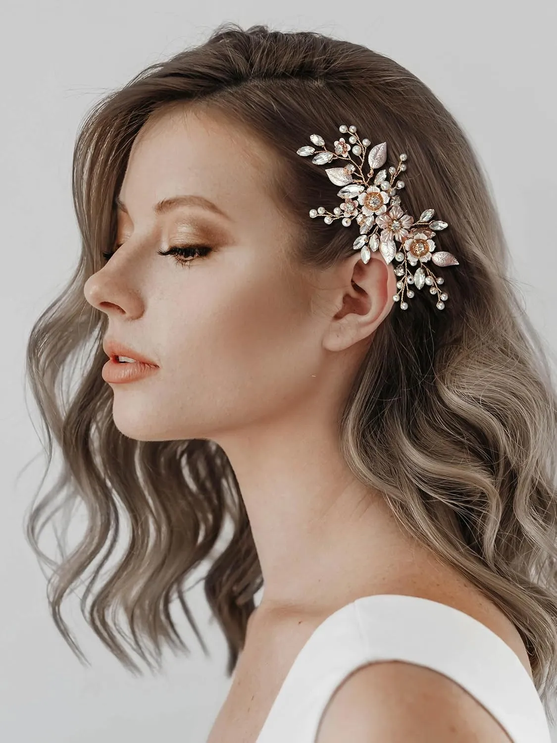 SWEETV Hair Comb, Handmade Rose Gold Bridal Hair Accessory for Weddings and Brides - 4.72 * 2.75 Inch, 2.Rose Gold