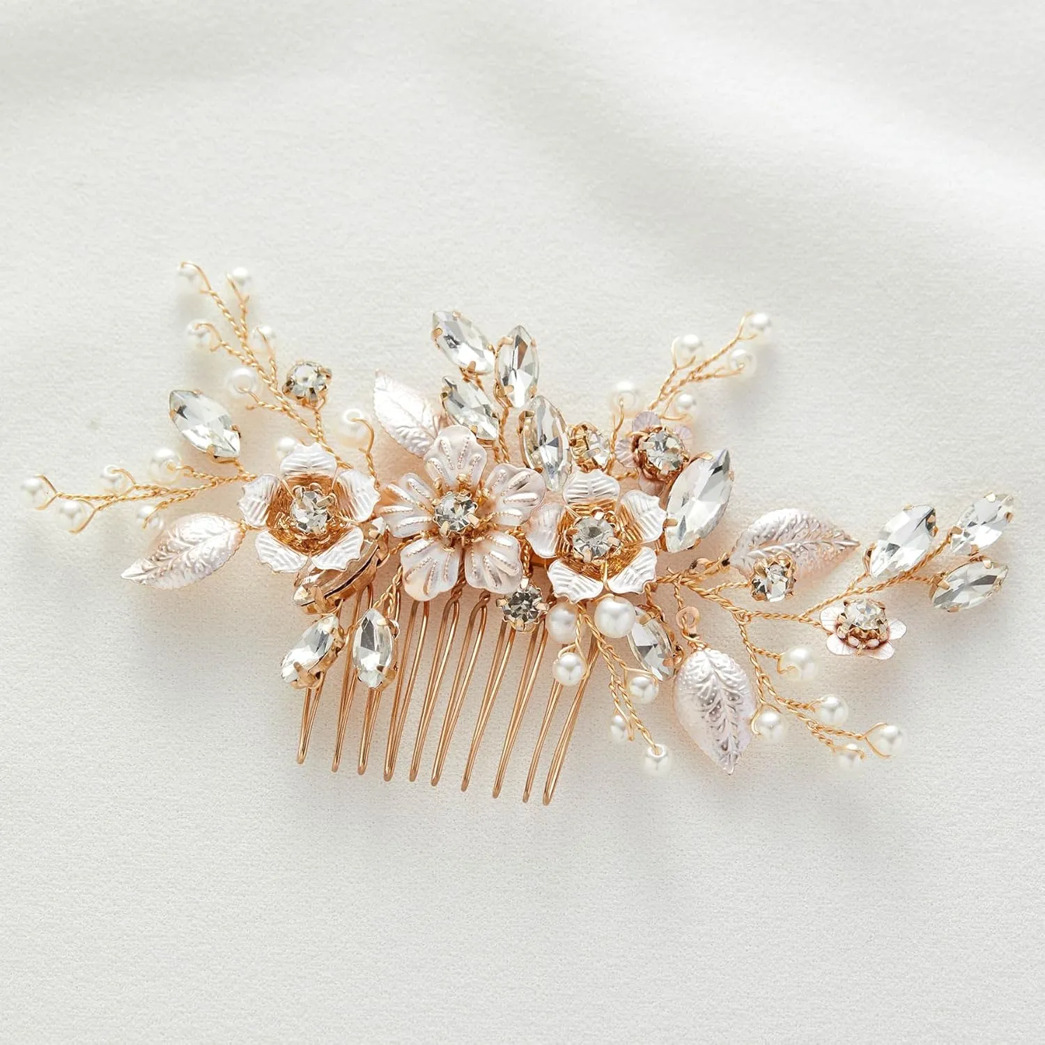 SWEETV Hair Comb, Handmade Rose Gold Bridal Hair Accessory for Weddings and Brides - 4.72 * 2.75 Inch, 2.Rose Gold