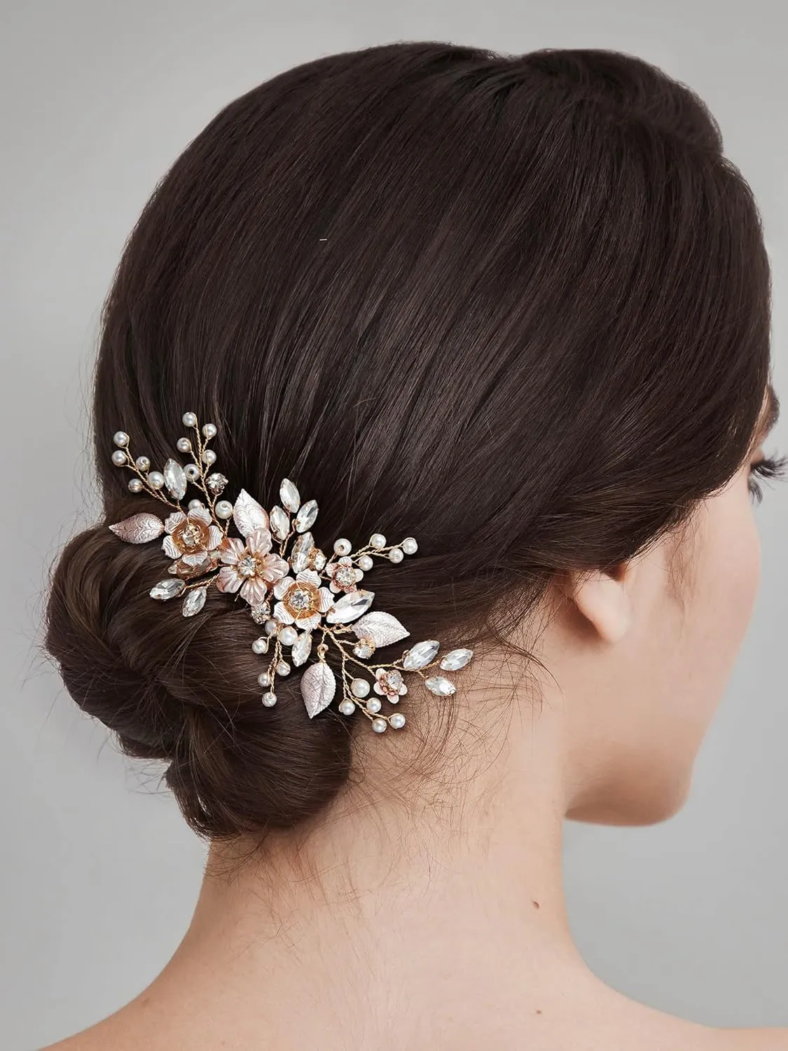 SWEETV Hair Comb, Handmade Rose Gold Bridal Hair Accessory for Weddings and Brides - 4.72 * 2.75 Inch, 2.Rose Gold
