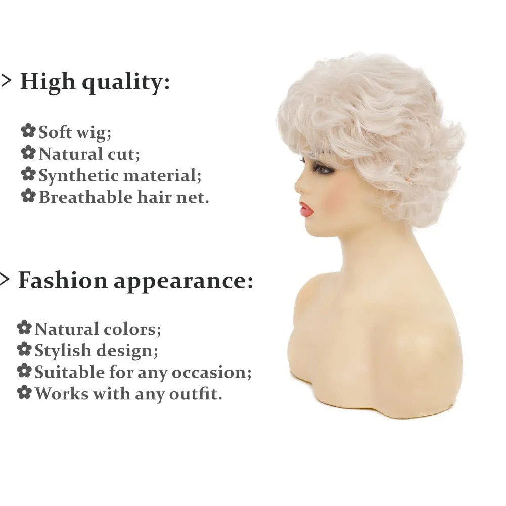 Swiking Short Curly Silver Wigs for White Women Heat Resistant Natural Synthetic Hair Old Ladies Daily Cosplay Full Wigs with Wig Cap