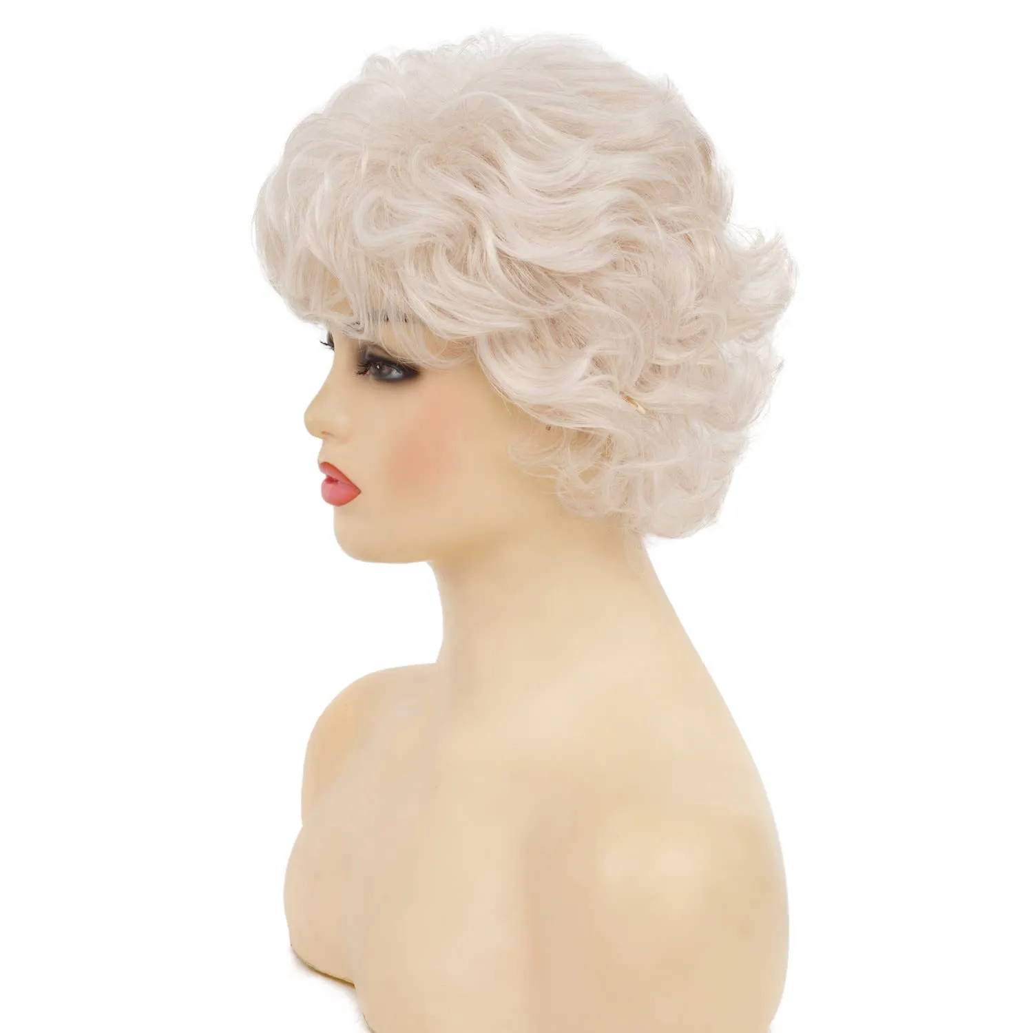 Swiking Short Curly Silver Wigs for White Women Heat Resistant Natural Synthetic Hair Old Ladies Daily Cosplay Full Wigs with Wig Cap