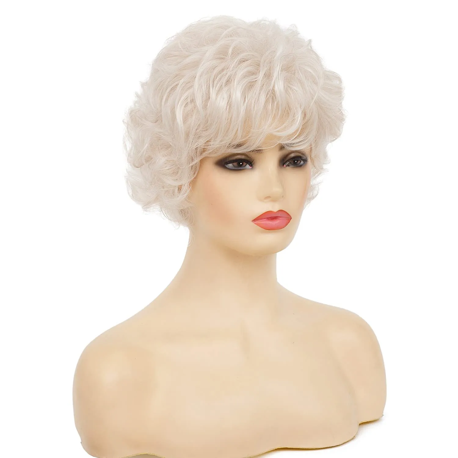 Swiking Short Curly Silver Wigs for White Women Heat Resistant Natural Synthetic Hair Old Ladies Daily Cosplay Full Wigs with Wig Cap