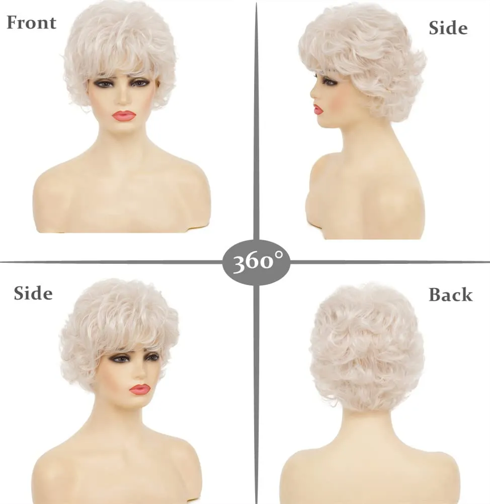 Swiking Short Curly Silver Wigs for White Women Heat Resistant Natural Synthetic Hair Old Ladies Daily Cosplay Full Wigs with Wig Cap