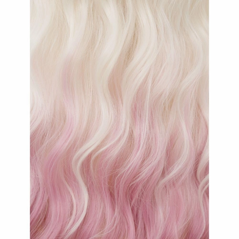 Swiking Long Brown White Curly Wavy Womens Wig Ombre Pink Natural Pink Hair Wig With Dark Roots Synthetic Halloween Daily Wig