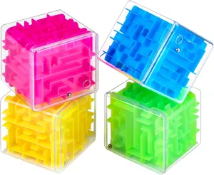 Syhood 4 Pcs Maze Puzzle Cubes 3D Christmas Handheld Maze Toys Cube Game Educational Puzzle Toy for Adult Birthday Gifts Party Favors Classroom Prizes Bag Fillers, 4 Colors